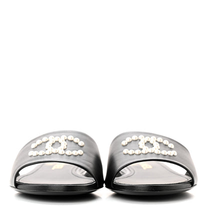 Chanel Lambskin Pearl CC Sandals 39 Black 2 of 11