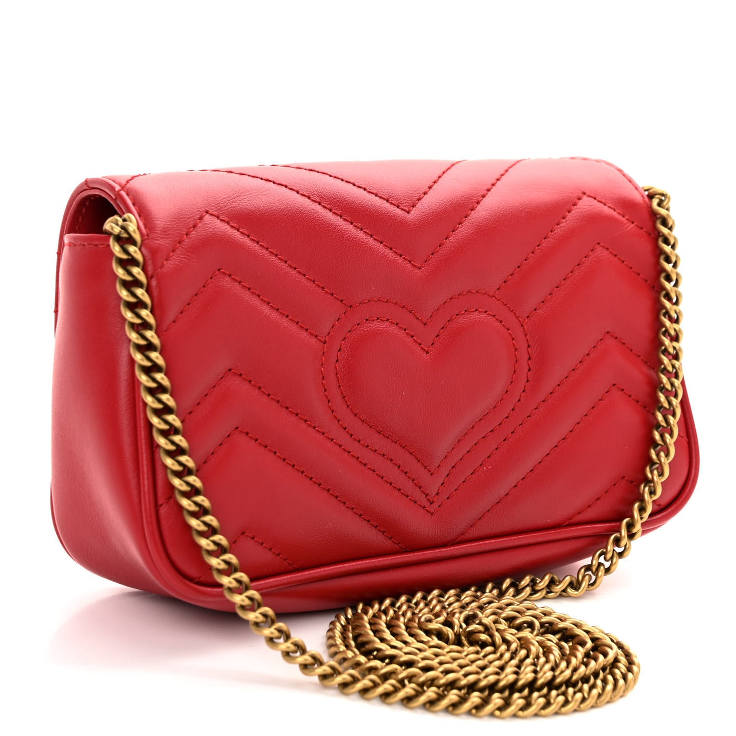 Calfskin Matelasse Super Mini GG Marmont Shoulder Bag Hibiscus Red