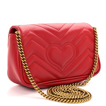 Gucci Calfskin Matelasse Super Mini GG Marmont Shoulder Bag Hibiscus Red 3 of 10