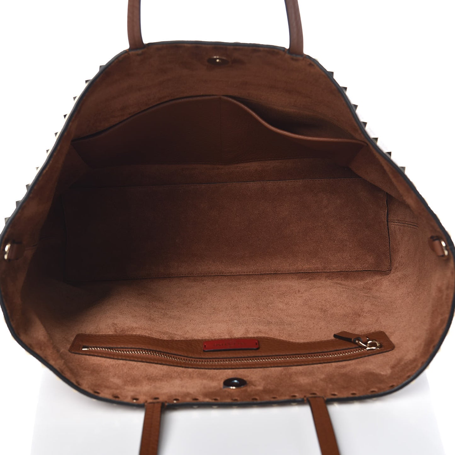 Grained Calfskin Rockstud Shoulder Tote Bright Cognac