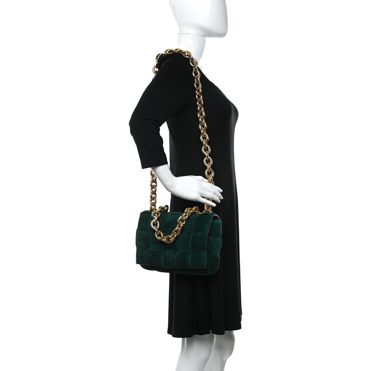 Bottega Veneta Suede Maxi Intrecciato Padded Chain Cassette Crossbody Bag Emerald Green 2 of 9