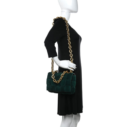 Bottega Veneta Suede Maxi Intrecciato Padded Chain Cassette Crossbody Bag Emerald Green 2 of 9