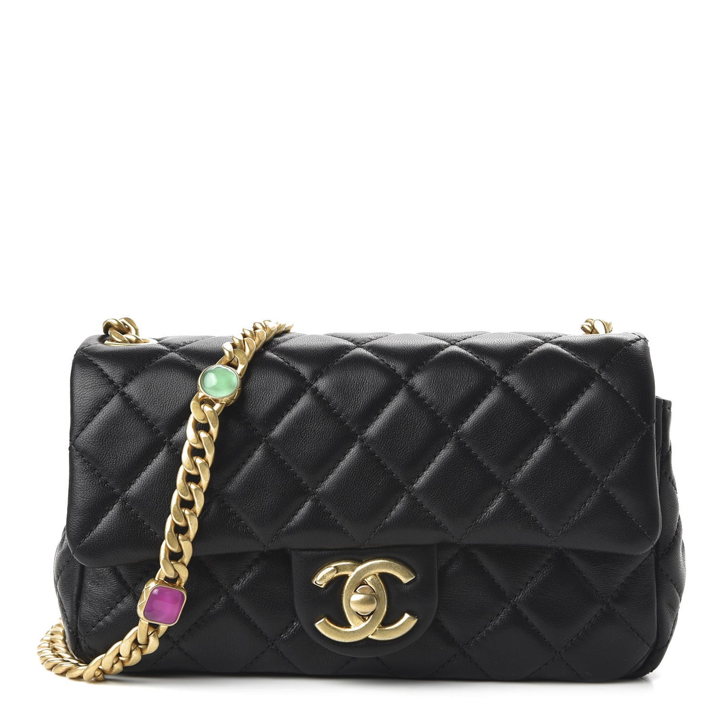 Lambskin Resin Quilted Mini Rectangular Pearl Samba Flap Black