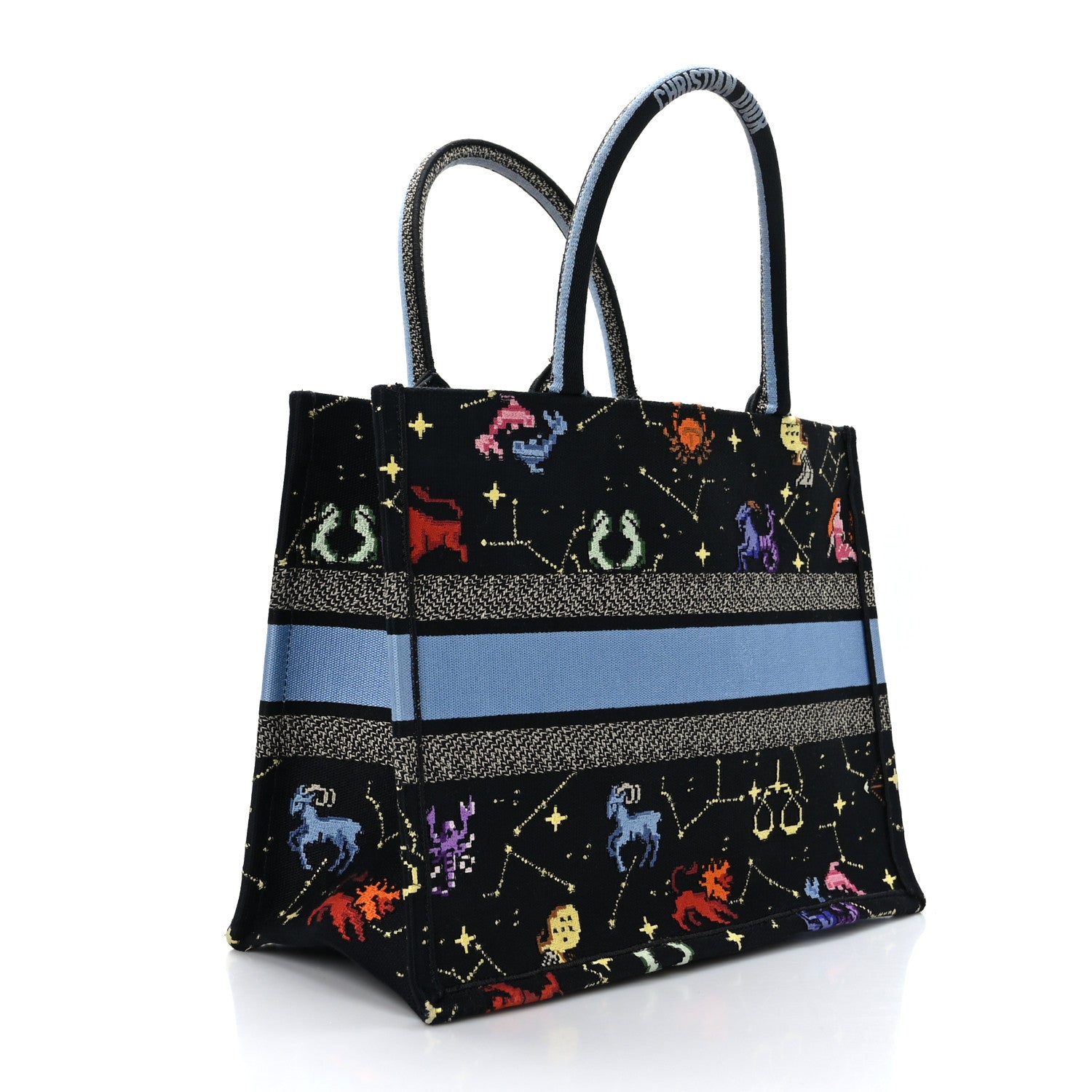 Christian Dior Canvas Embroidered Medium Pixel Zodiac Book Tote Black Multicolor 3 of 9