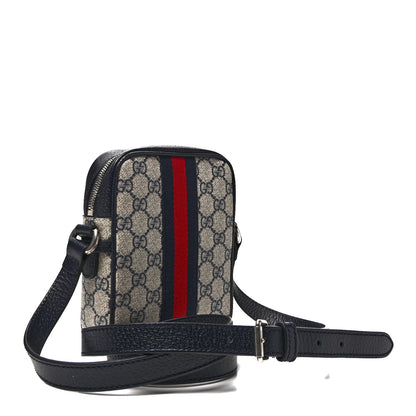 Gucci GG Supreme Monogram Textured Calfskin Web Mini Ophidia Messenger Beige Blue 3 of 12