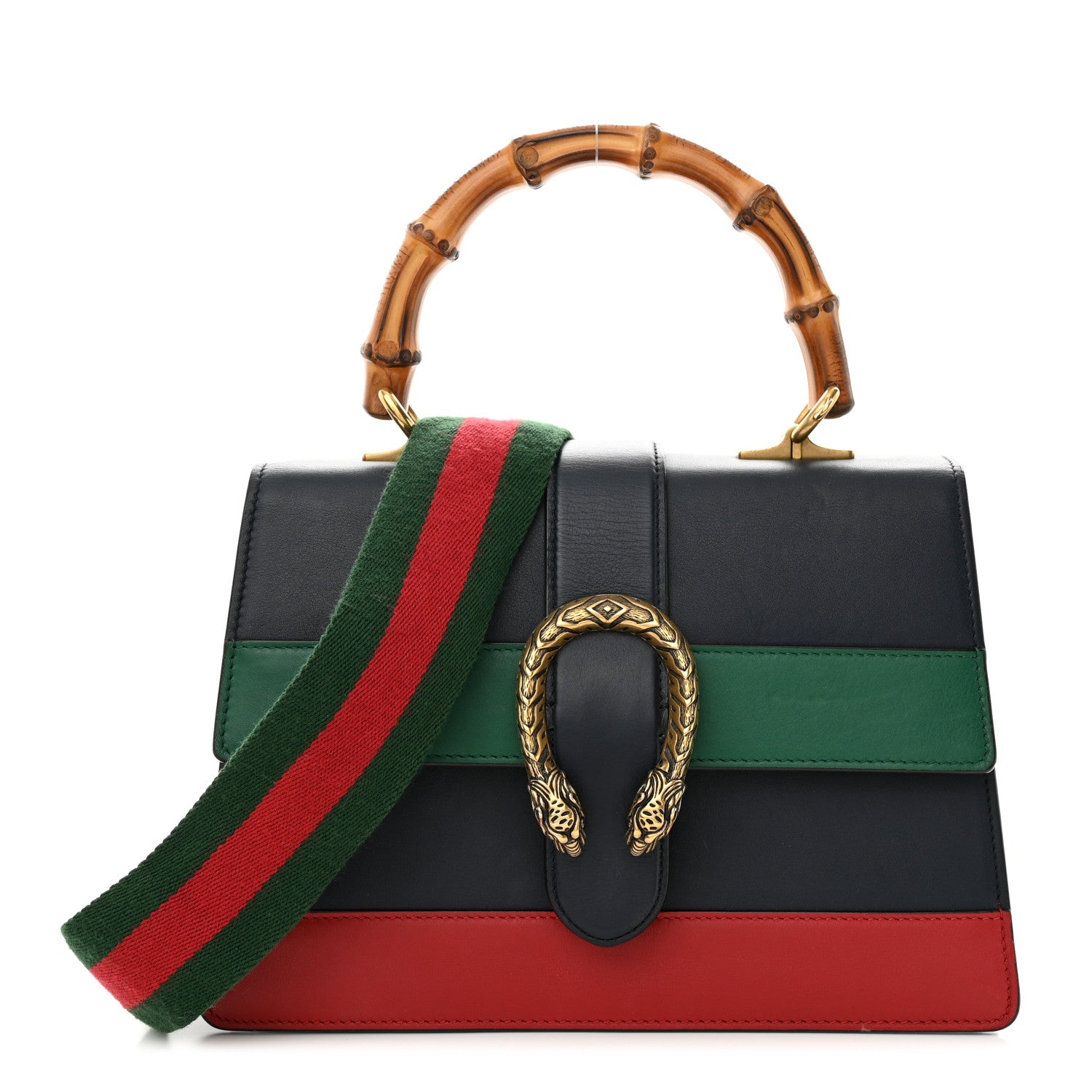 Gucci Moon Calfskin Bamboo Web Medium Dionysus Top Handle Bag Blue Emerald Hibiscus Red 1 of 13