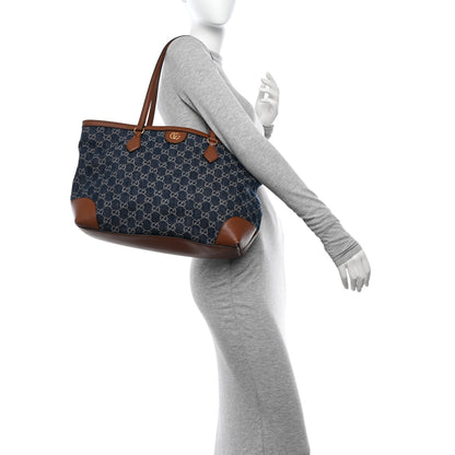 Gucci New Denim GG Monogram Medium Ophidia Shopping Tote Blue Tea Cuir 2 of 13