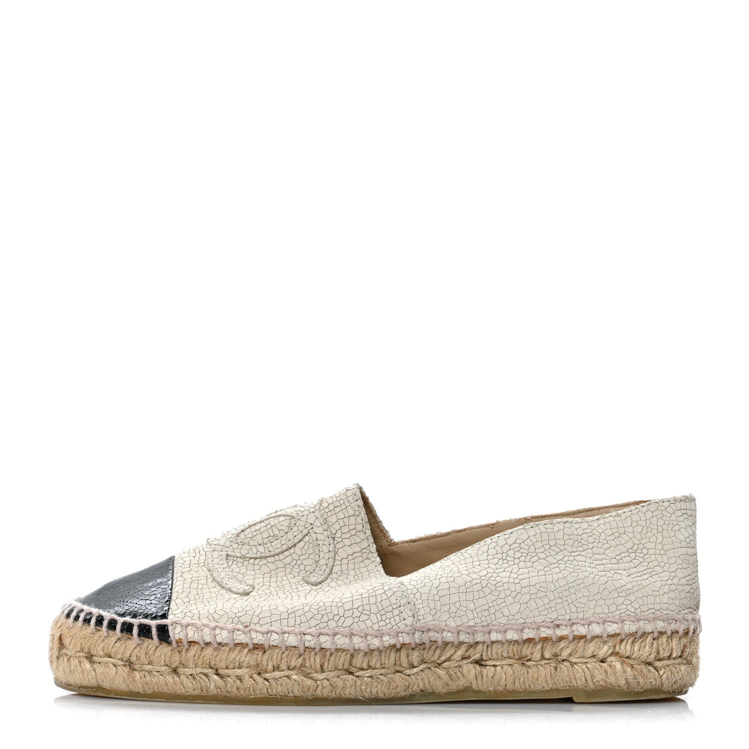 Chanel Crackled Calfskin Espadrilles 36 Light Beige Black 1 of 8