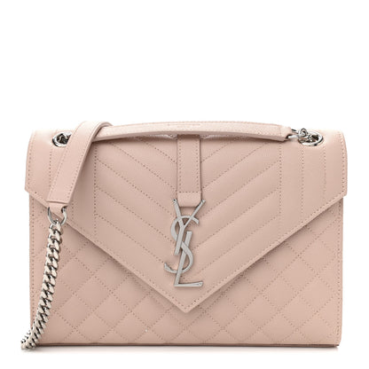 Saint Laurent Grain De Poudre Textured Mixed Matelasse Medium Triquilt Monogram Satchel Marble Pink 1 of 14