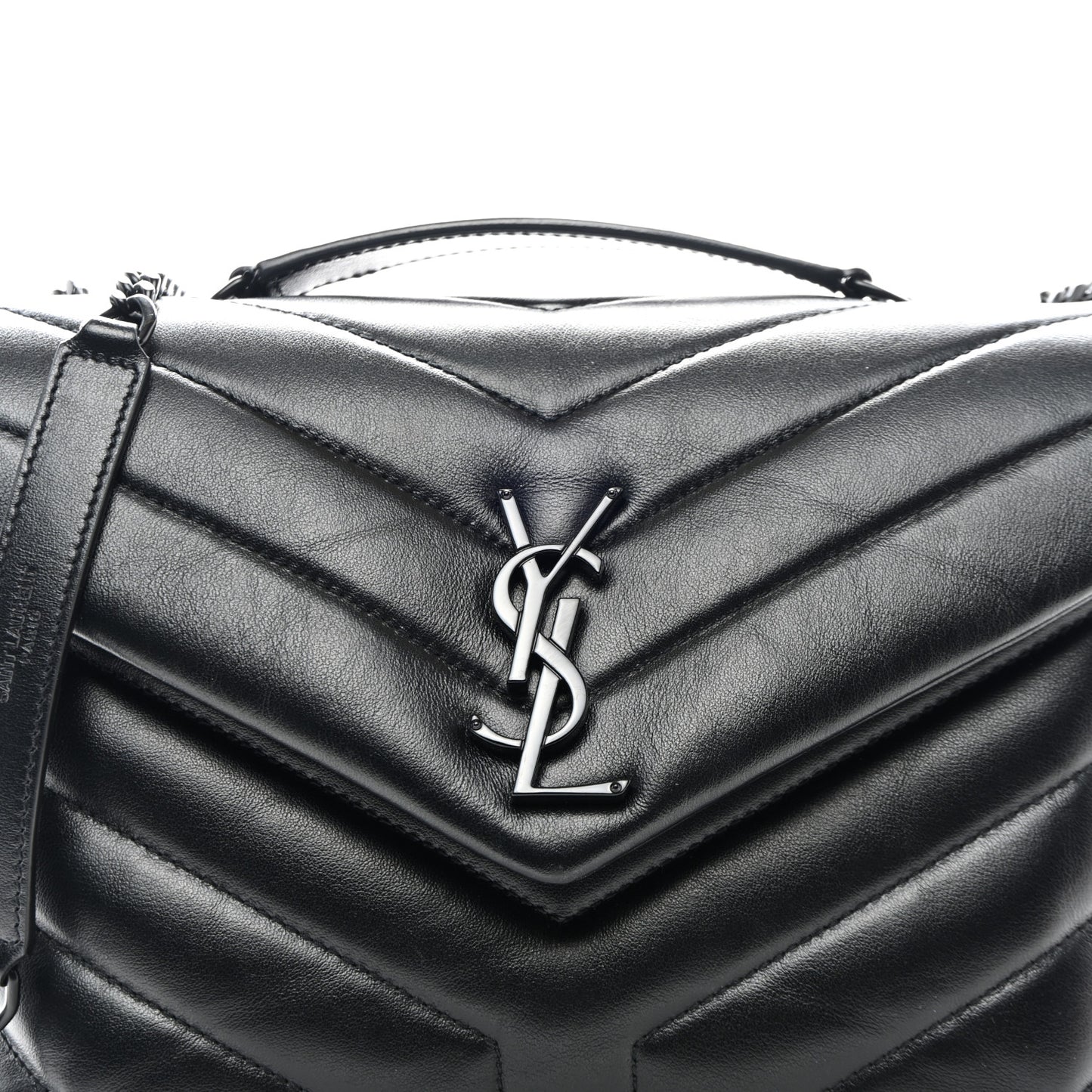 Calfskin Y Quilted Monogram Monochrome Small Loulou Chain Satchel Black