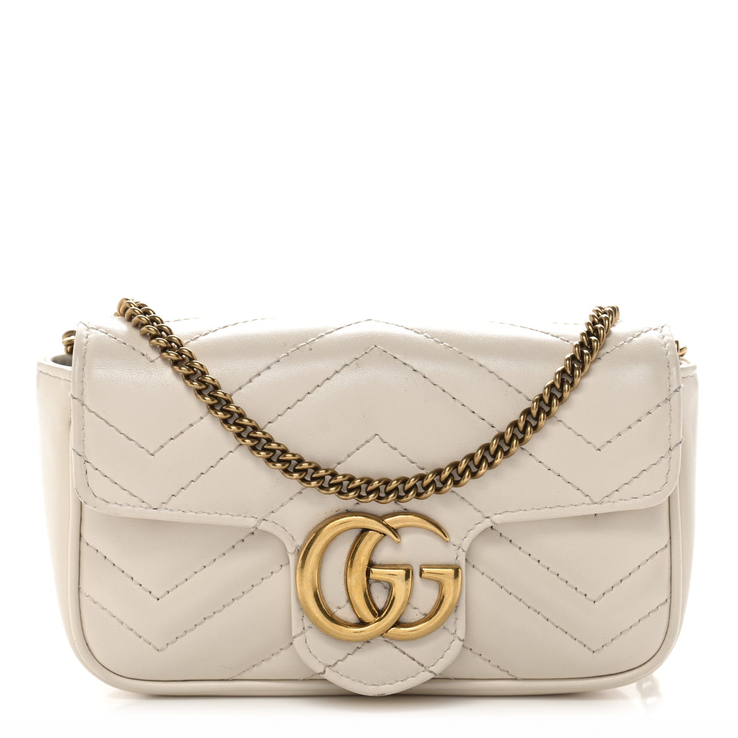 Calfskin Matelasse Super Mini GG Marmont Shoulder Bag White