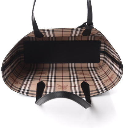 Burberry Grainy Calfskin Haymarket Check Medium Reversible Tote Black 5 of 18