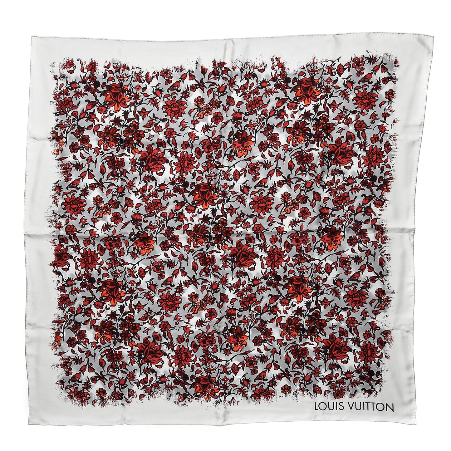 Silk Floral Square Scarf White Red