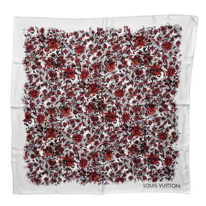 Louis Vuitton Silk Floral Square Scarf White Red 1 of 5