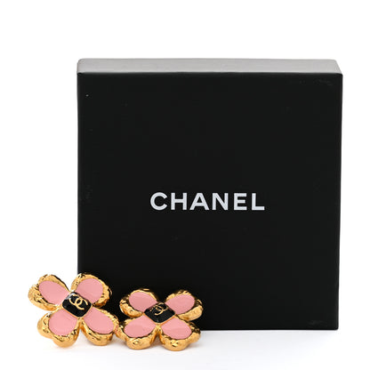 Chanel Resin Metal Glass CC Clover Earrings Gold Black Pink 6 of 6