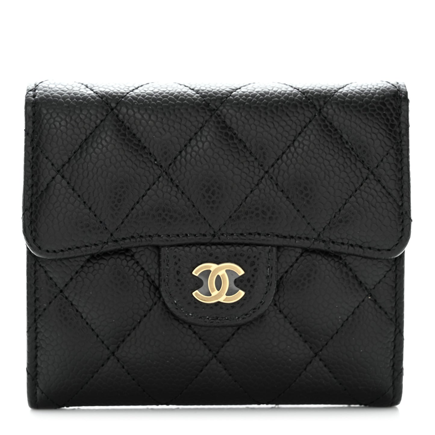 Caviar Quilted Compact Flap Wallet Black