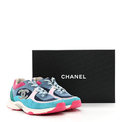 Chanel Nylon Calfskin Suede CC Sneakers 40 Navy Turquoise 18 of 18