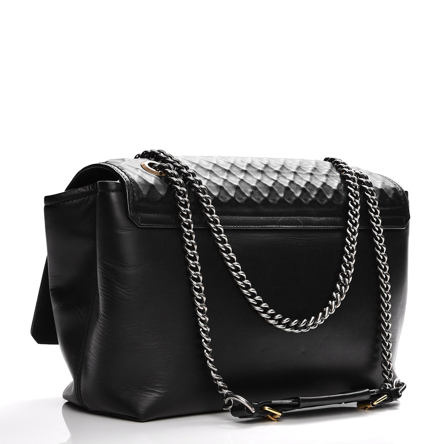 Hammered Calfskin Large Happy Edgy Shoulder Bag Black