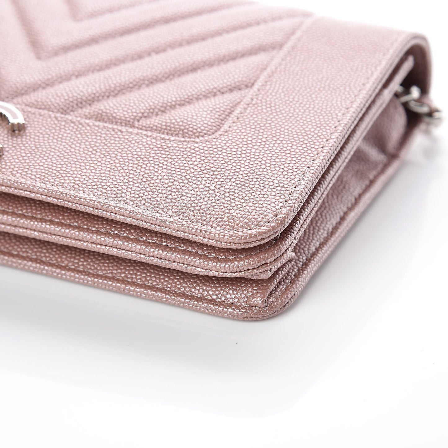 Metallic Caviar Chevron Quilted Vintage Mademoiselle Wallet On Chain WOC Pink