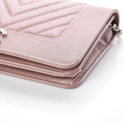 Chanel Metallic Caviar Chevron Quilted Vintage Mademoiselle Wallet On Chain WOC Pink 6 of 10