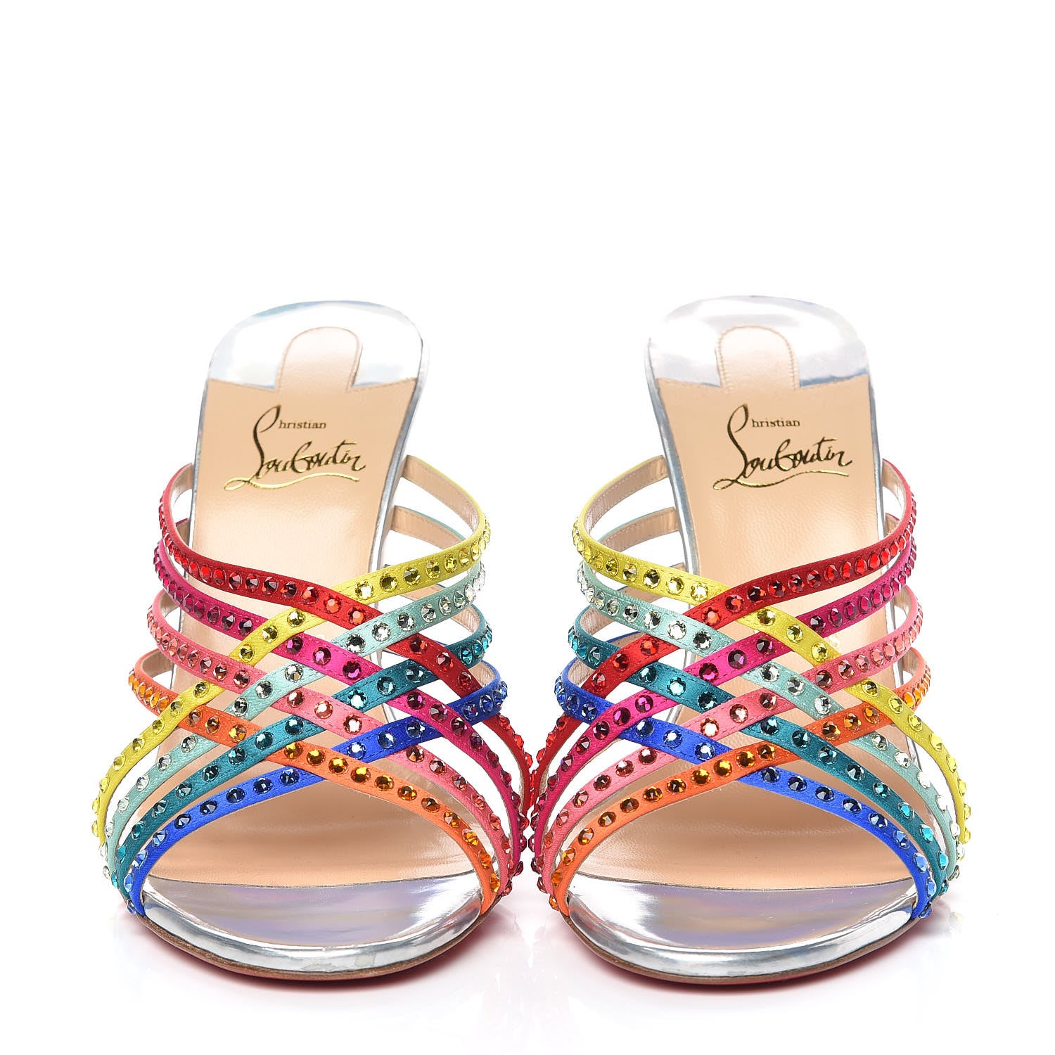 Christian Louboutin Specchio Calfskin Crystal Marthastrass 100 Slide Sandals 40 Silver Multicolor 2 of 10