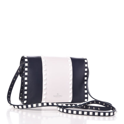 Valentino Garavani Vitello Colorblock Medium Free Rockstud Flip Lock Crossbody Bag Marine White 2 of 11