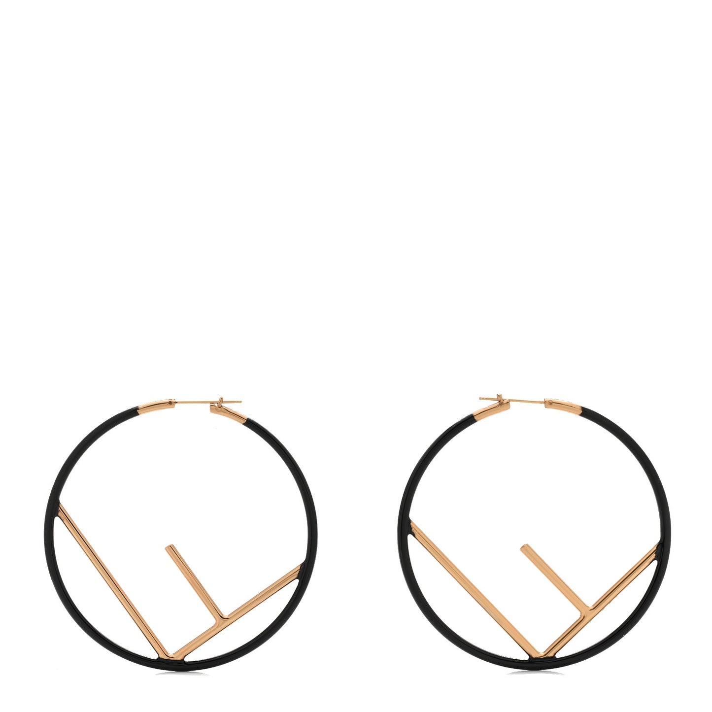 Metal Enamel Large F is Fendi Hoop Earrings Black Gold
