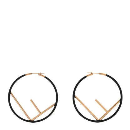Fendi Metal Enamel Large F is Fendi Hoop Earrings Black Gold 1 of 4