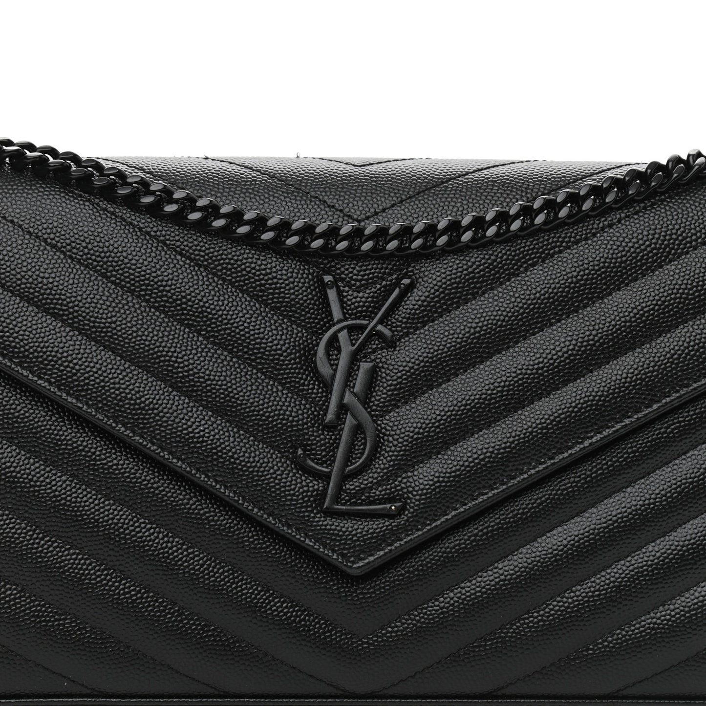 Grain De Poudre Matelasse Chevron Monogram Monochrome Chain Wallet Black