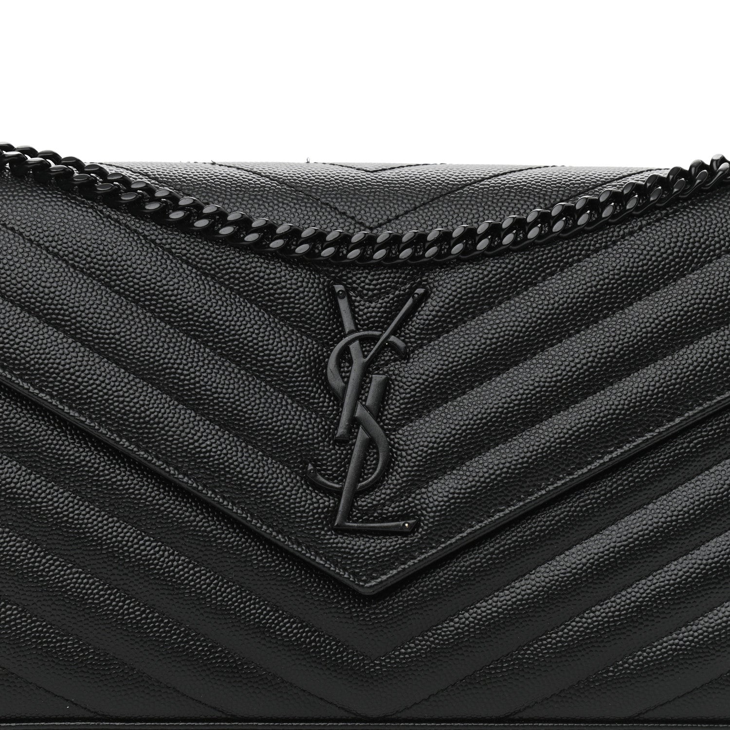 Saint Laurent Grain De Poudre Matelasse Chevron Monogram Monochrome Chain Wallet Black 10 of 10
