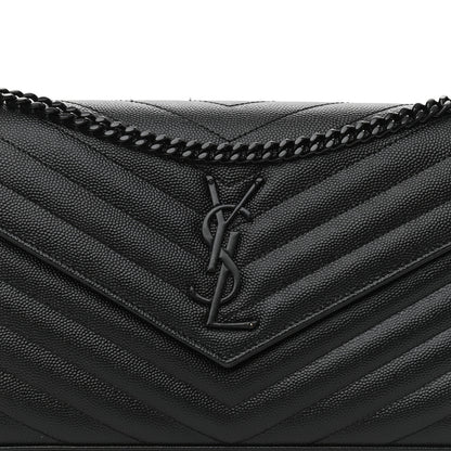 Saint Laurent Grain De Poudre Matelasse Chevron Monogram Monochrome Chain Wallet Black 10 of 10