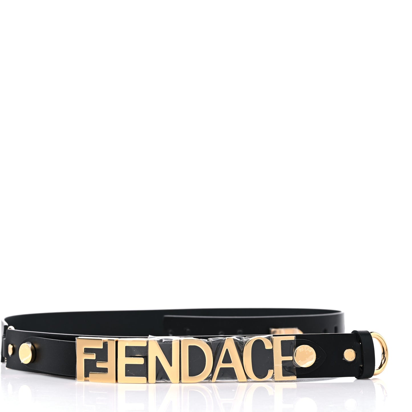 X FENDI Calfskin Fendace Logo Belt 100 40 Black