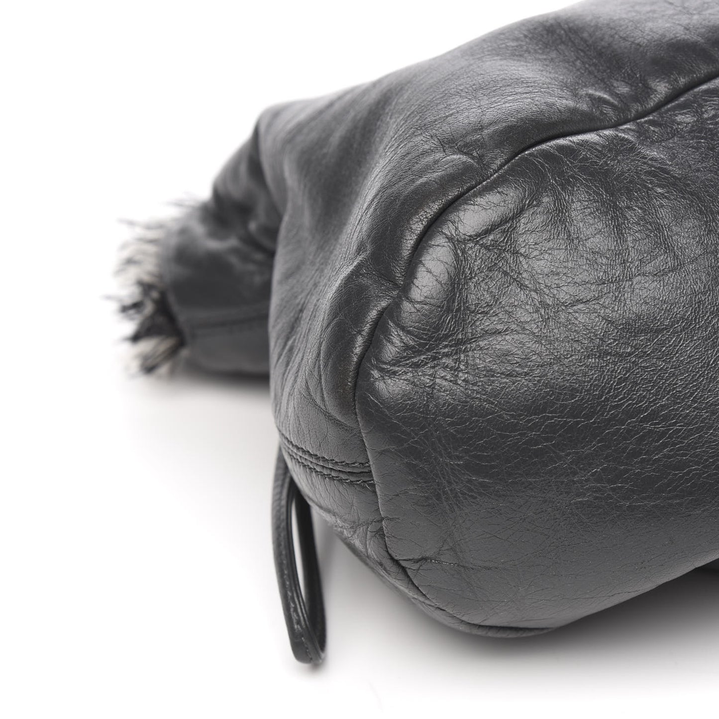 Tweed Lambskin Drawstring Tweedy Tote Dark Grey