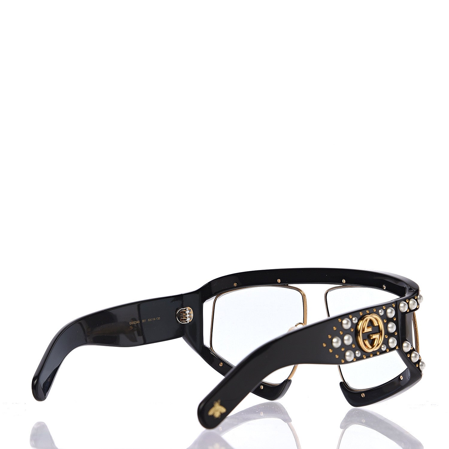 Gucci Acetate Pearl Rectangular Frame Sunglasses GG0234S Black 2 of 8
