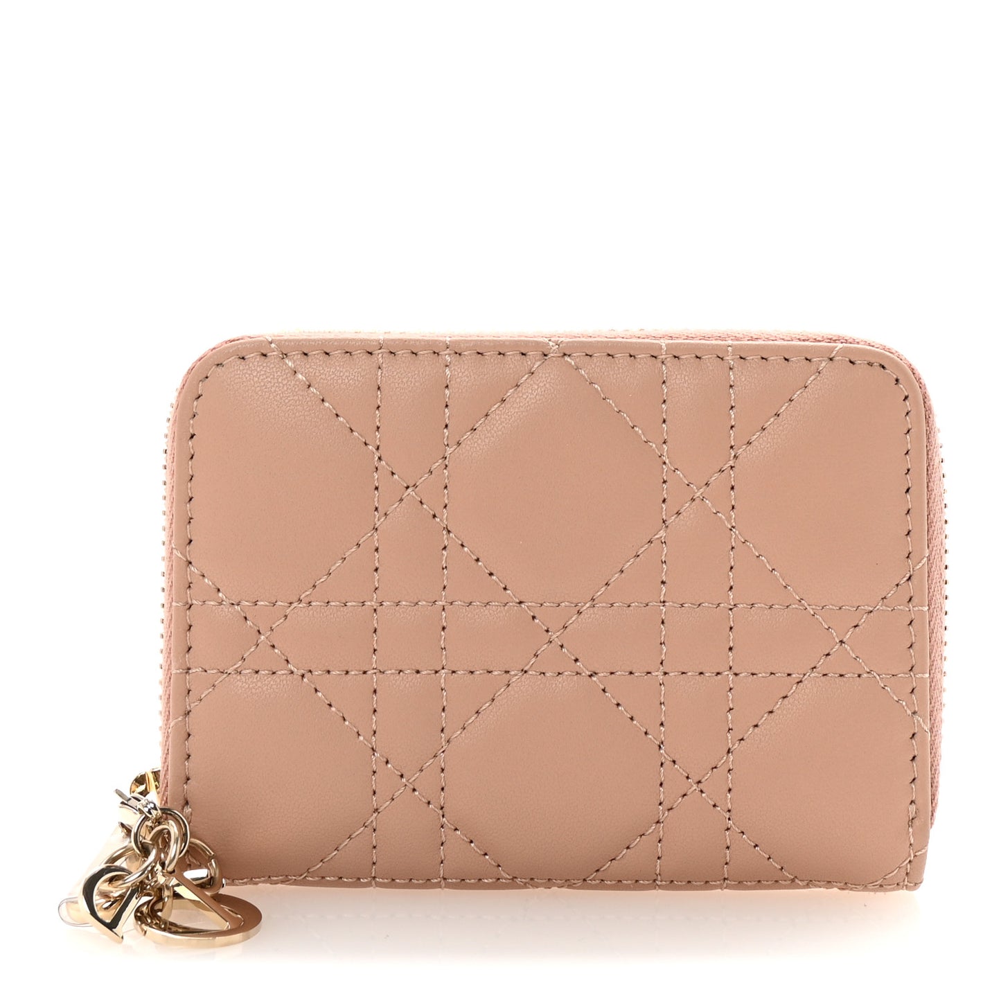 Lambskin Cannage Small Lady Dior Voyageur Coin Purse Rose Des Vents