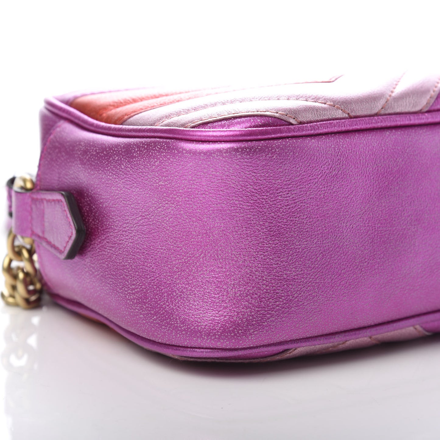 Laminated Nappa Matelasse Small GG Marmont Chain Shoulder Bag Fuxia Rosso Rosa