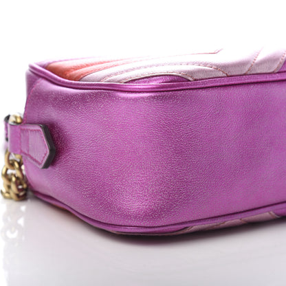Gucci Laminated Nappa Matelasse Small GG Marmont Chain Shoulder Bag Fuxia Rosso Rosa 8 of 11