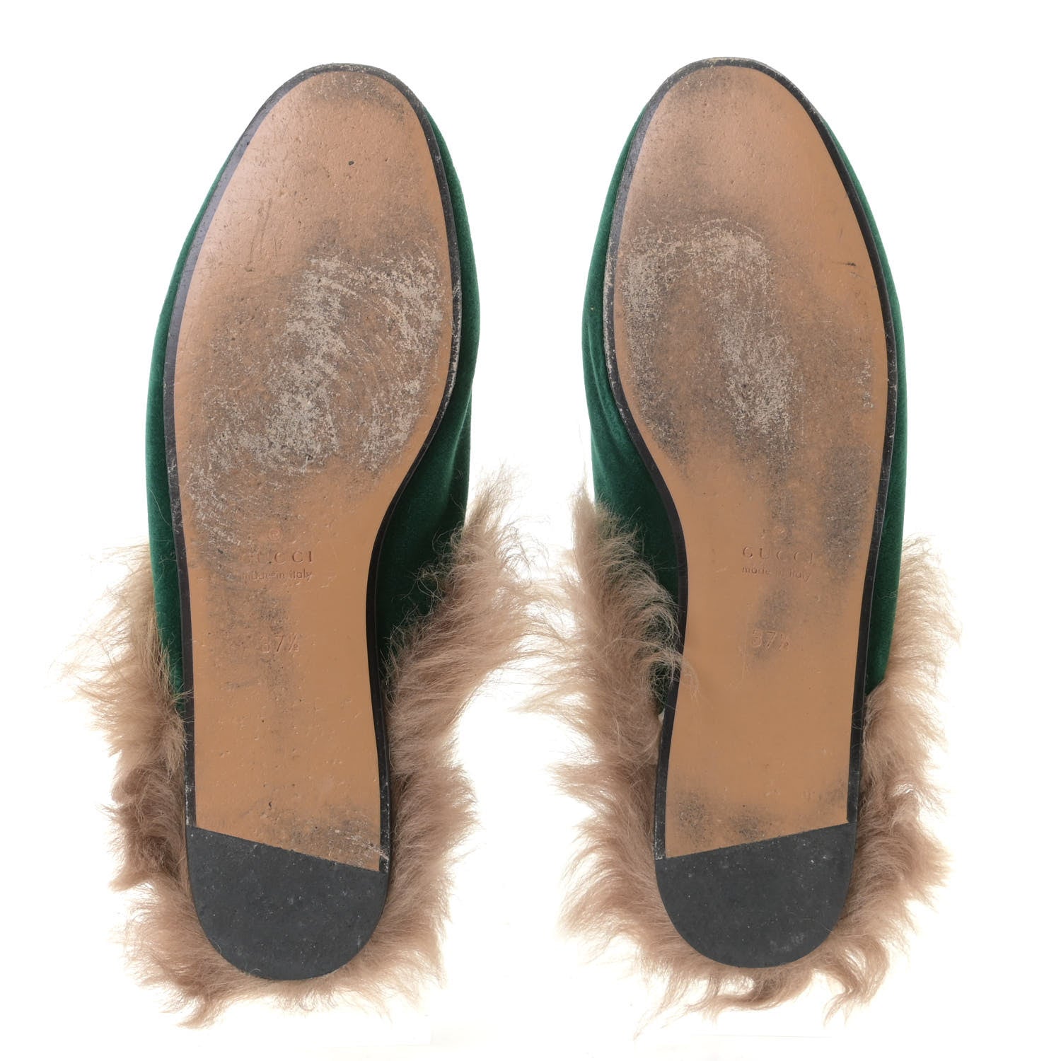 Gucci Velvet Fur Womens Princetown Slippers 37.5 Green 6 of 13