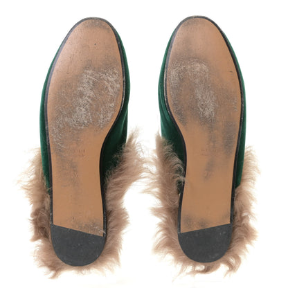 Gucci Velvet Fur Womens Princetown Slippers 37.5 Green 6 of 13