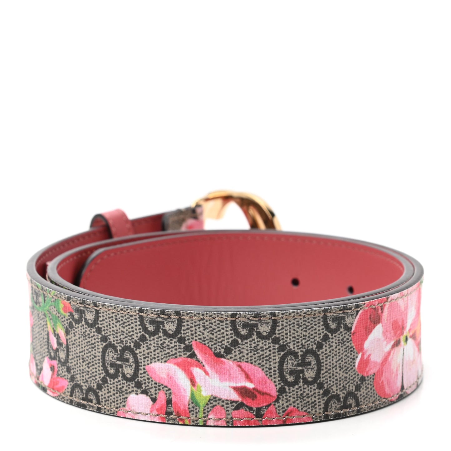 GG Supreme Monogram Blooms Moon Calfskin Interlocking G 37mm Belt 80 32 Beige Ebony Multicolor Dry Rose