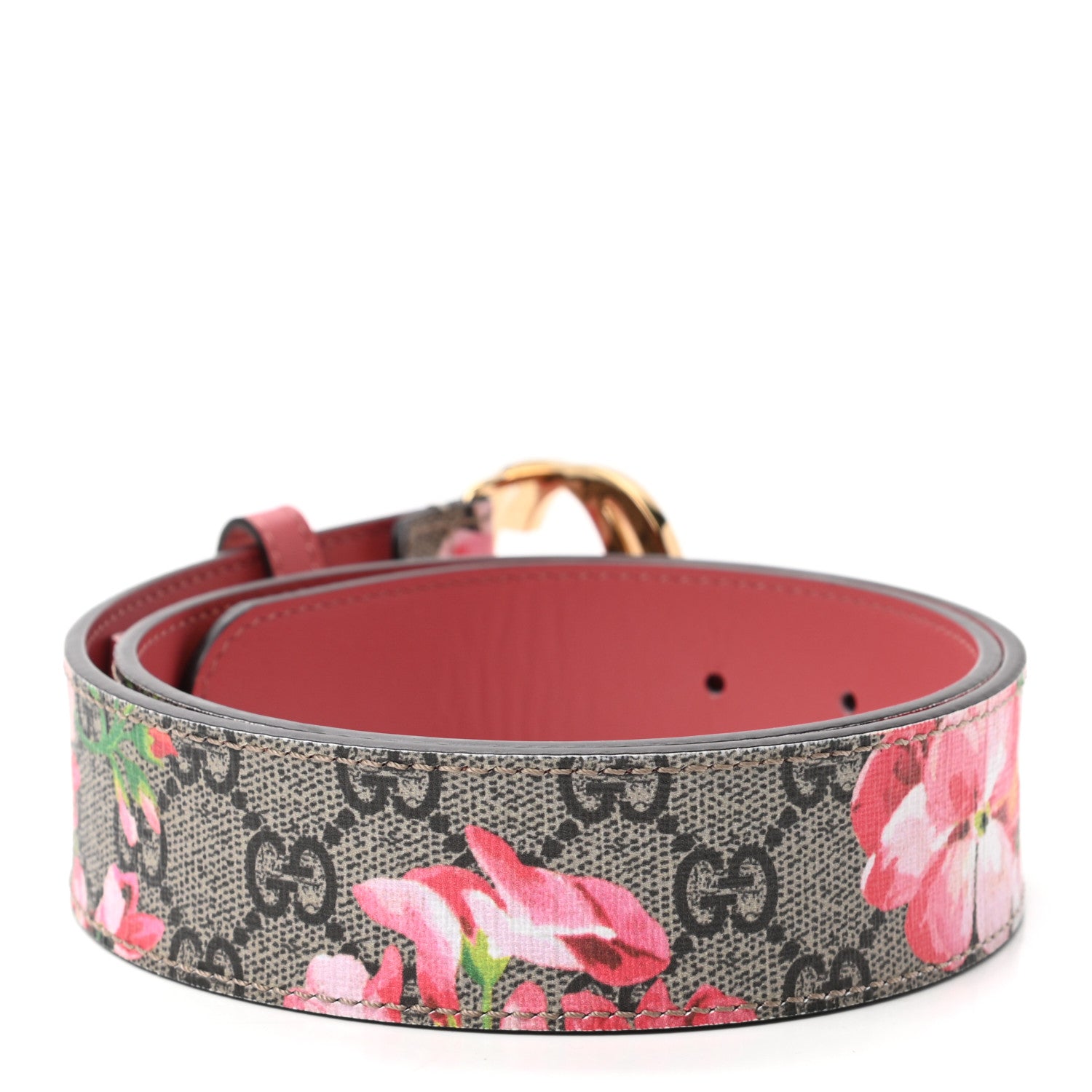 Gucci GG Supreme Monogram Blooms Moon Calfskin Interlocking G 37mm Belt 80 32 Beige Ebony Multicolor Dry Rose 2 of 5