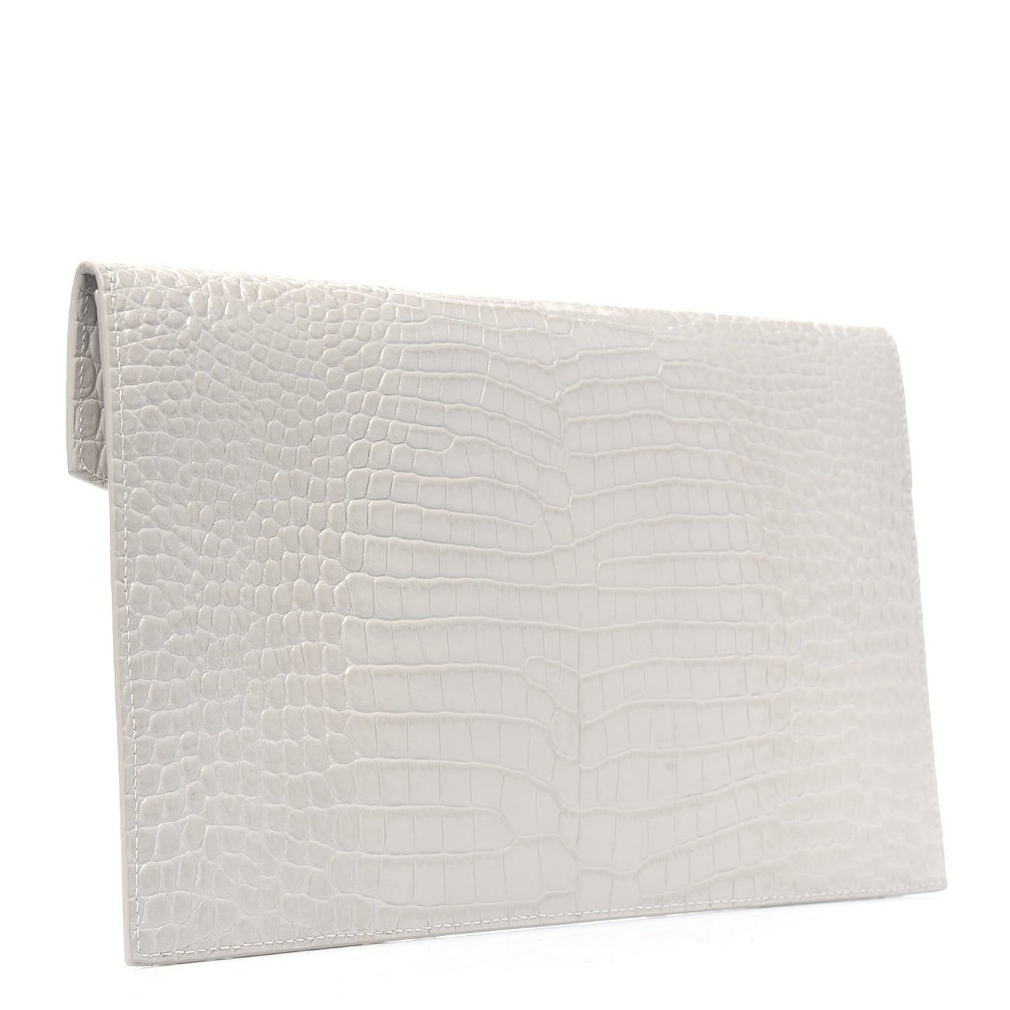 Calfskin Crocodile Embossed Uptown Monogram Pouch Crema Soft