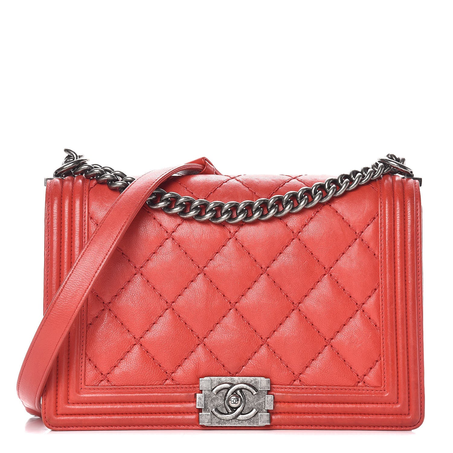 Chanel Calfskin Double Stitch New Medium Boy Flap Red 1 of 24