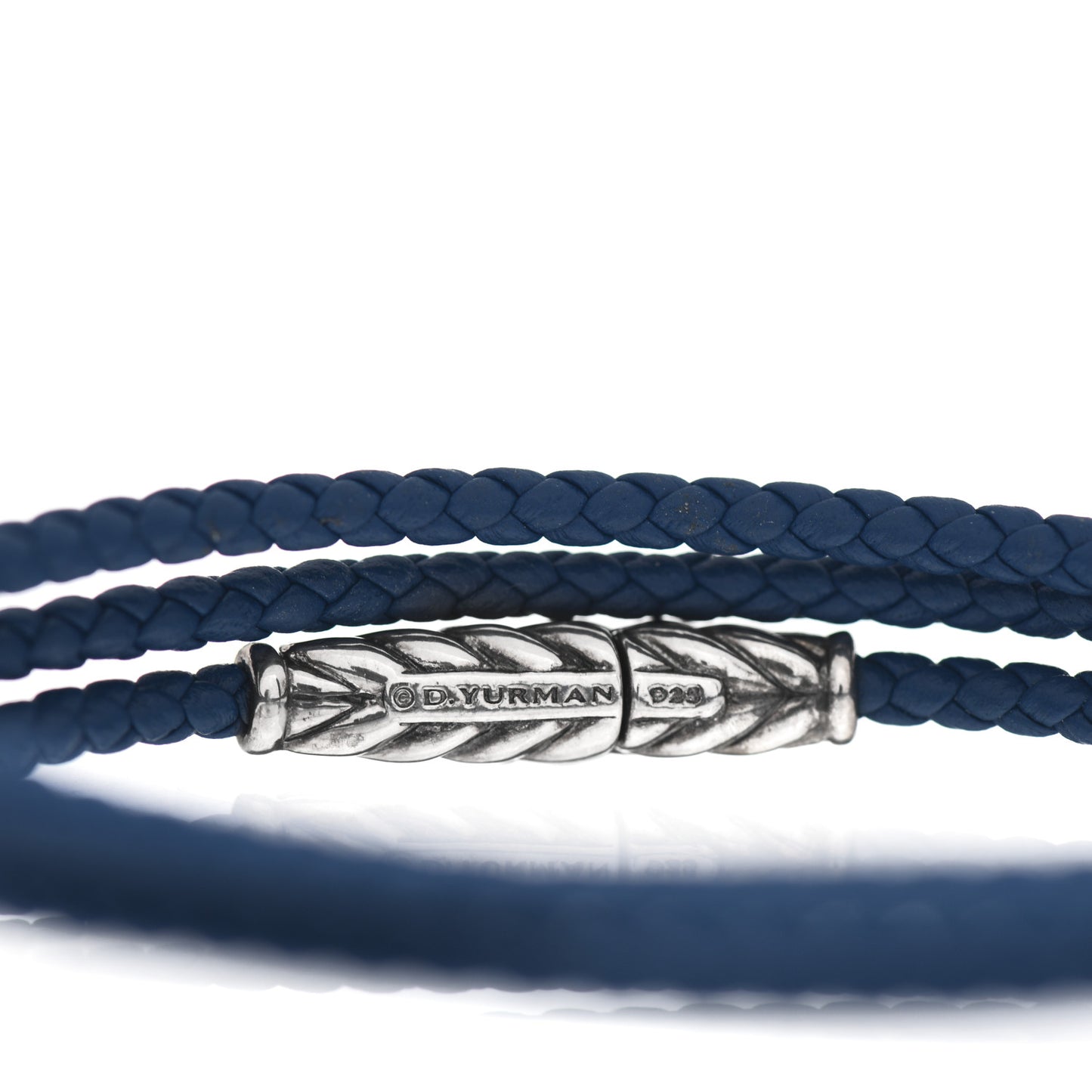 Sterling Silver Leather Mens Chevron Triple-Wrap Bracelet Blue
