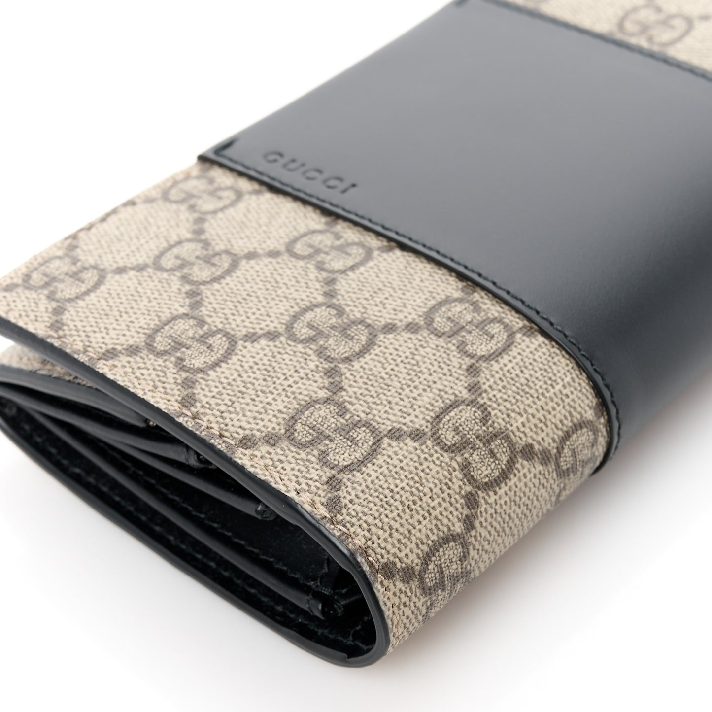 GG Supreme Monogram Selleria Calfskin Flap Wallet Beige Ebony Black