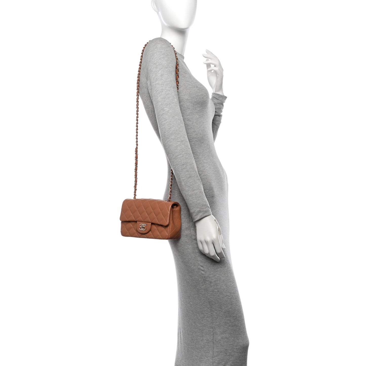 Lambskin Quilted Mini Rectangular Flap Brown