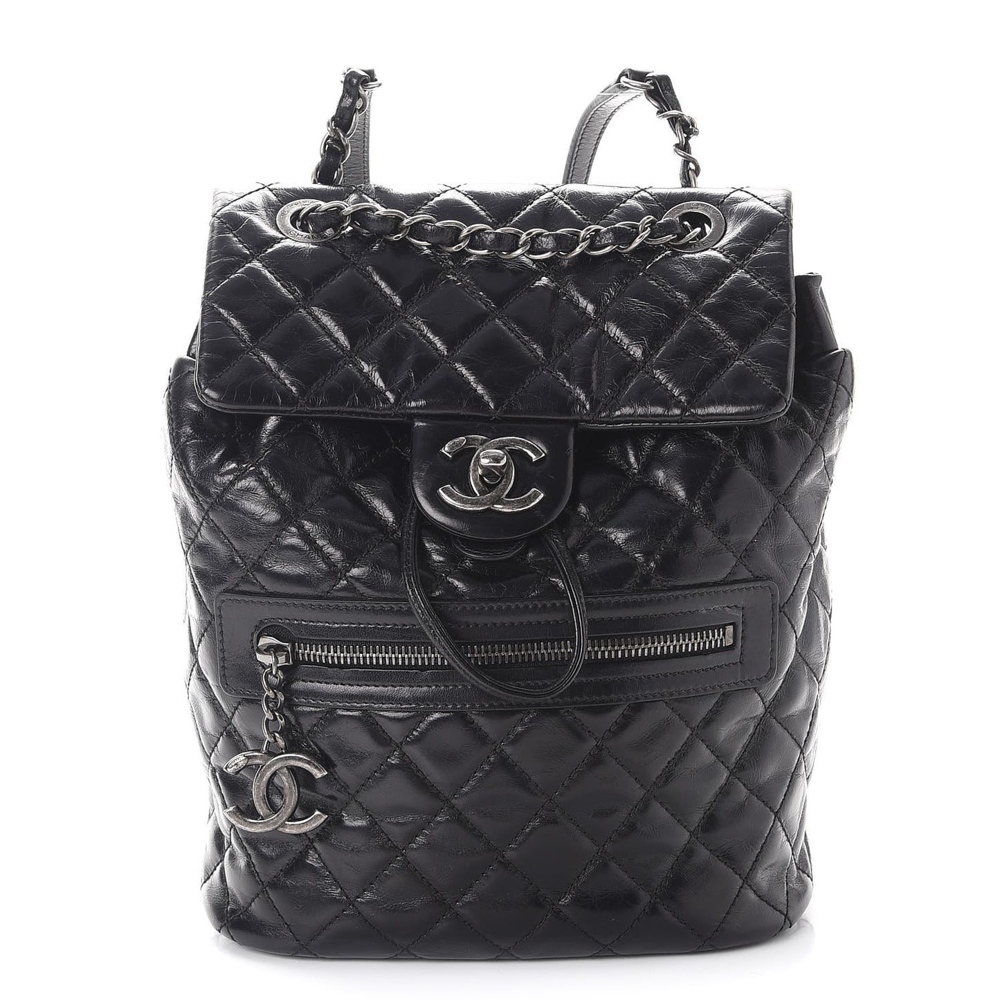 Glazed Calfskin Quilted Small Salzburg Mountain Backpack Black