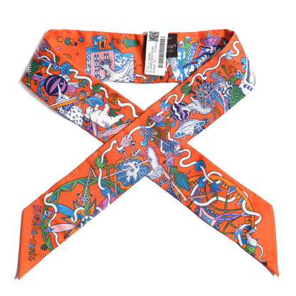 Hermes Silk La Folle Parade Twilly Orange Bleu White 1 of 6