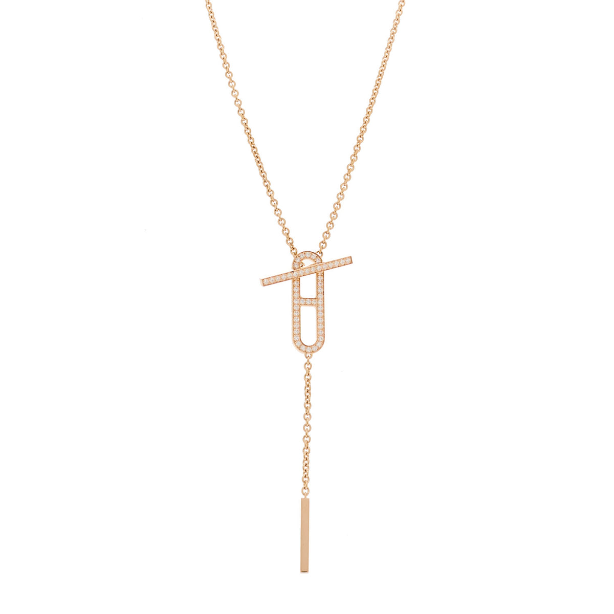 Hermes 18K Rose Gold Diamond PM Ever Chaine D'Ancre Necklace ST 1 of 6