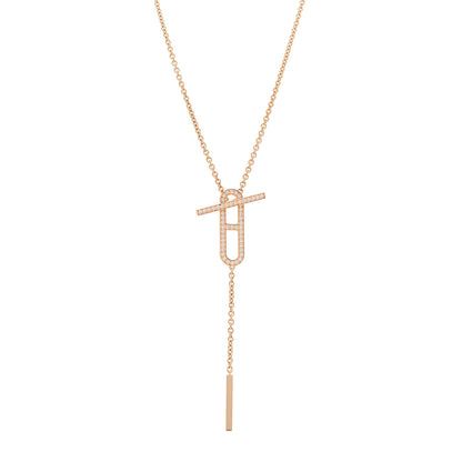 Hermes 18K Rose Gold Diamond PM Ever Chaine D'Ancre Necklace ST 1 of 6